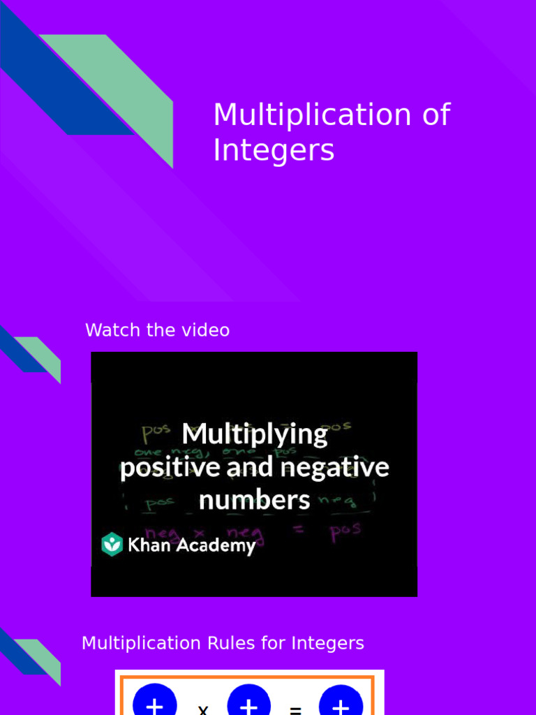 2023-2024 Multiplication of Integers | PDF