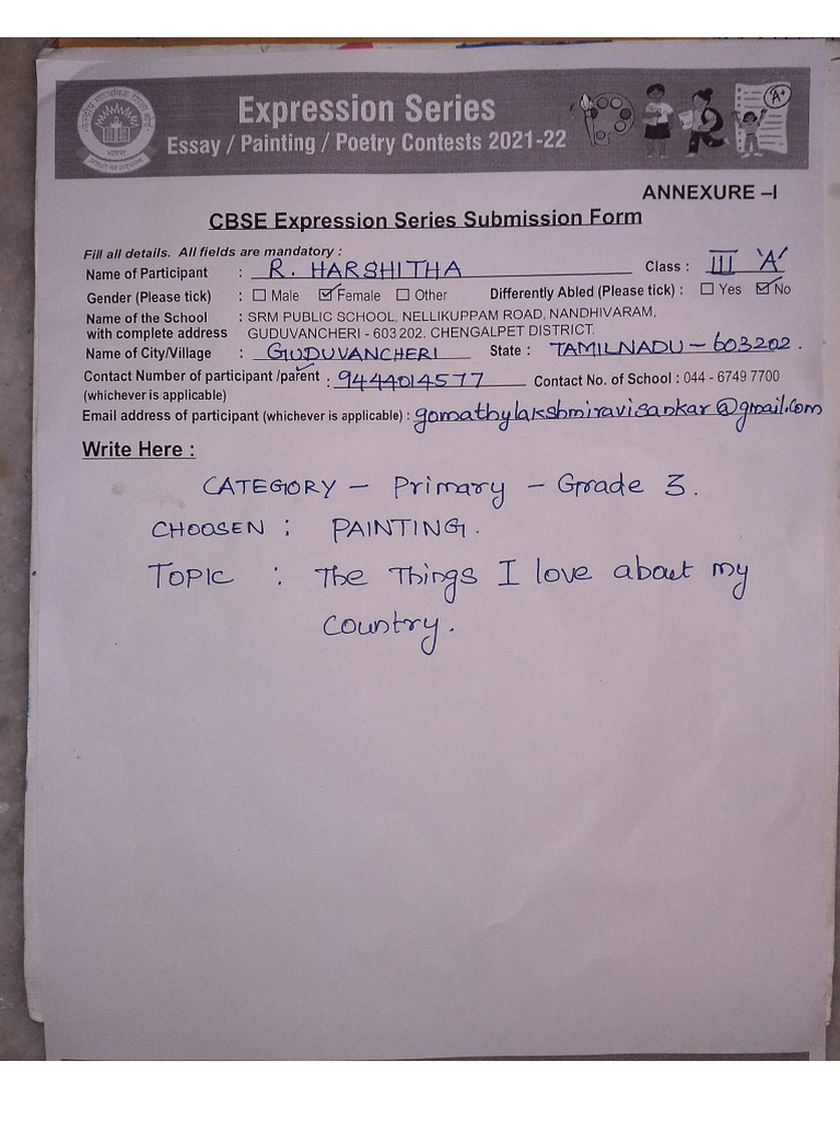 R. Harshitha 3A (610) CBSE Activity | PDF