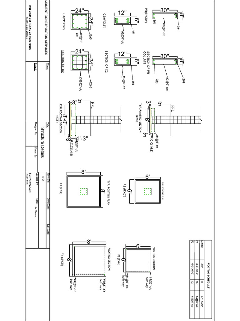 Typical Footing Plan and Sections | PDF