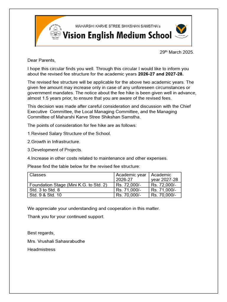 Revised Fee Structure for 2026-28 | PDF