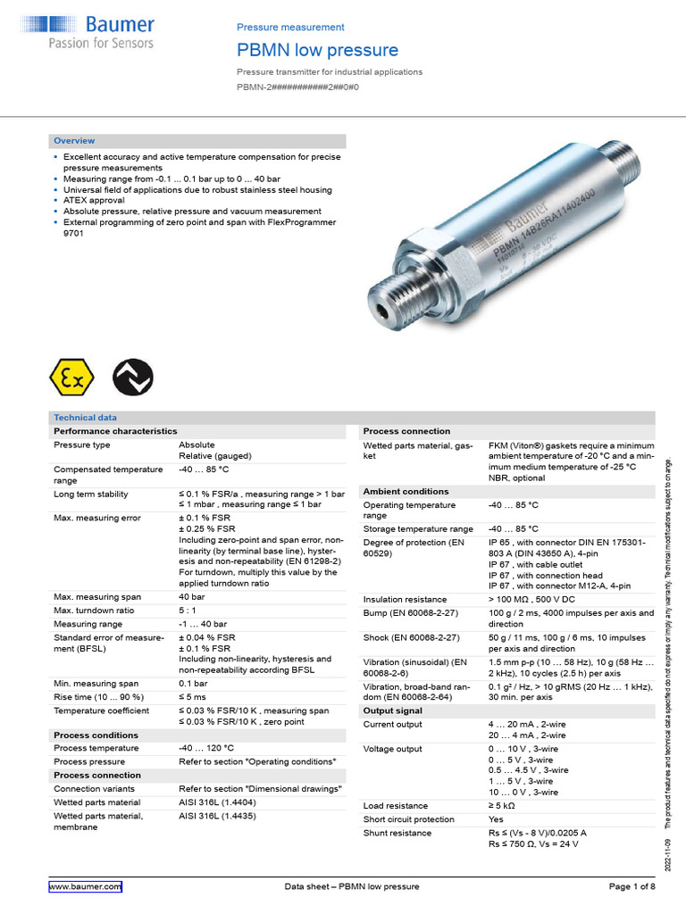Baumer PBMN-low-pressure EN 20221109 DS | PDF | Pressure Measurement ...
