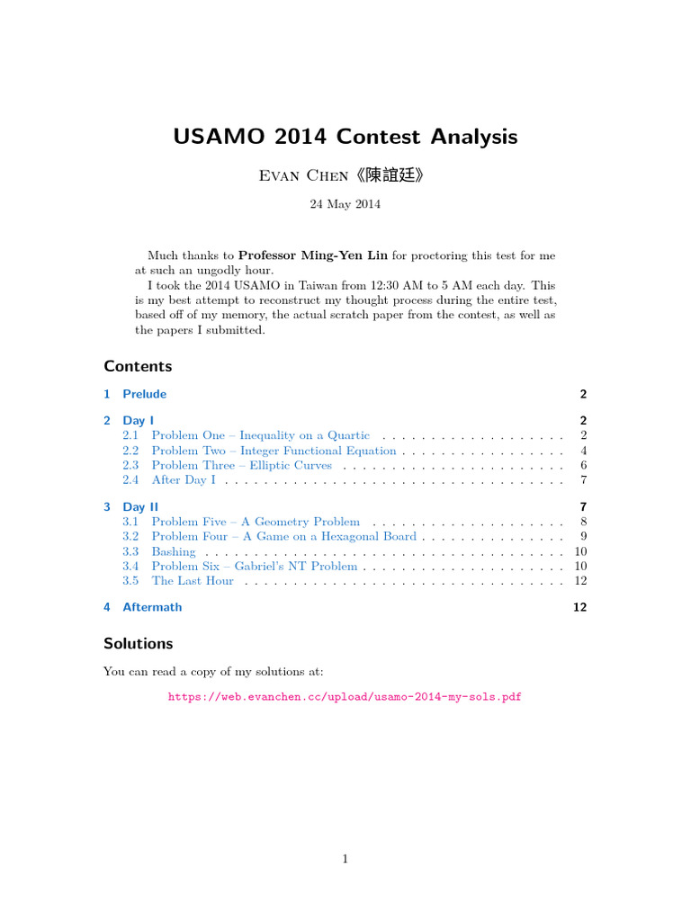 USAMO2014 | PDF | Elementary Mathematics | Mathematics
