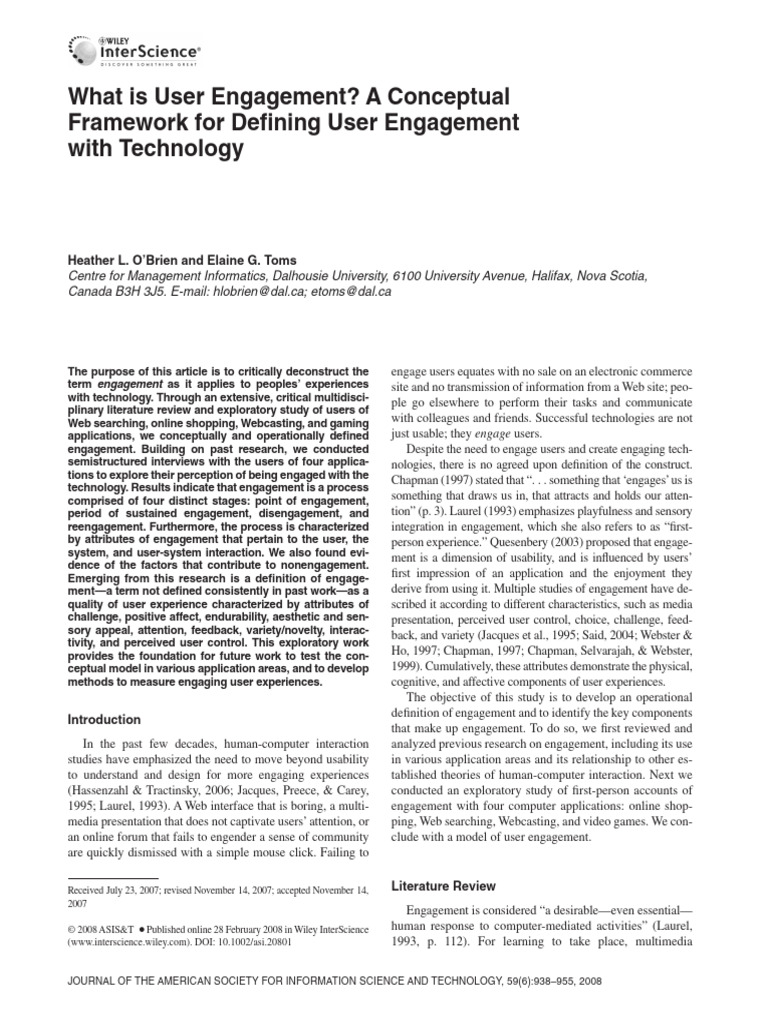 Defining User Engagement with Technology | PDF | Experience | Usability