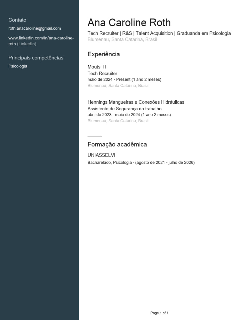 Perfil de Ana Caroline Roth | PDF