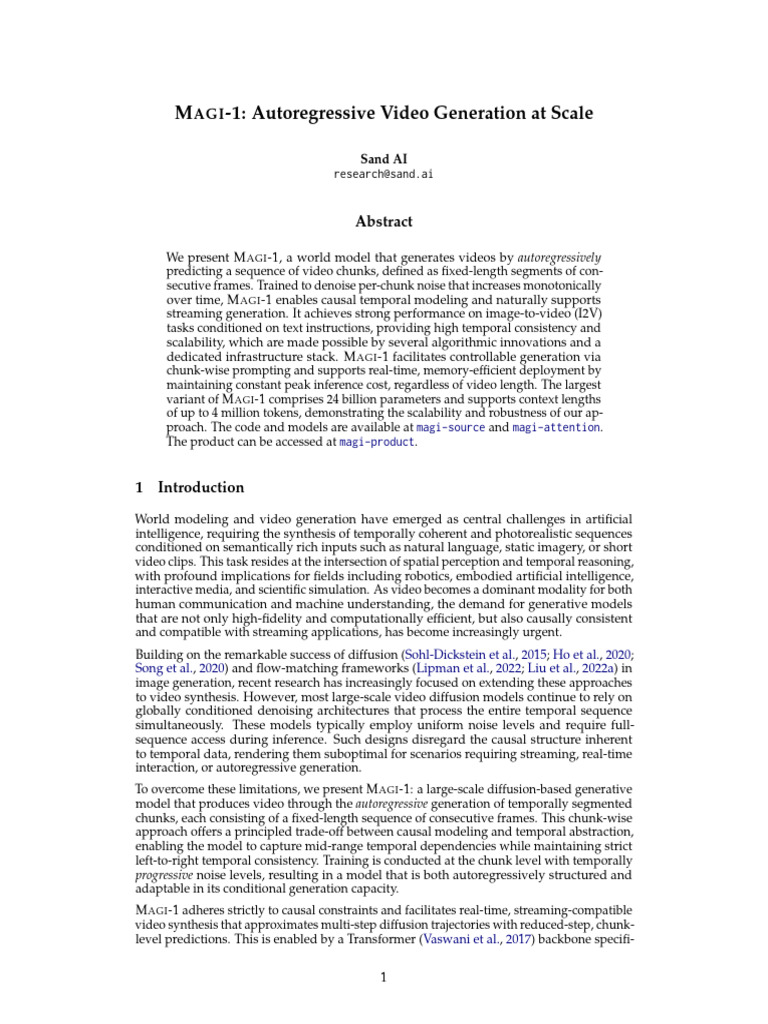 MAGI-1: Scalable Video Generation Model | PDF | Image Resolution ...