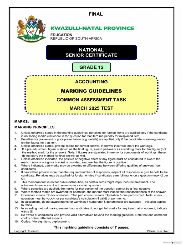 Accounting March 2025 Grade 12 Marking Guidelines | PDF