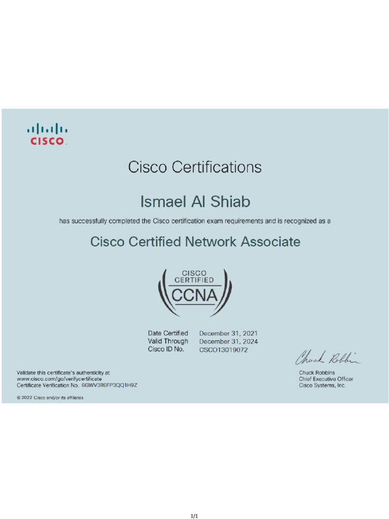 Cisco CCNA Certificate | PDF