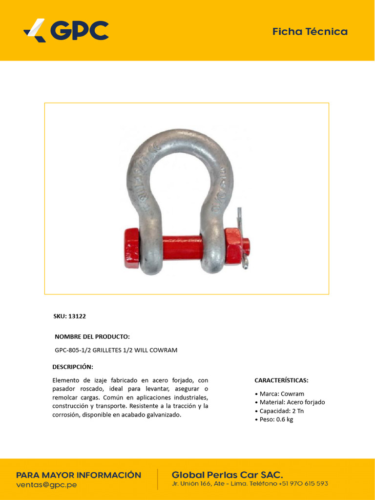 Grillete 1/2 de 2 Tn Cowram | PDF