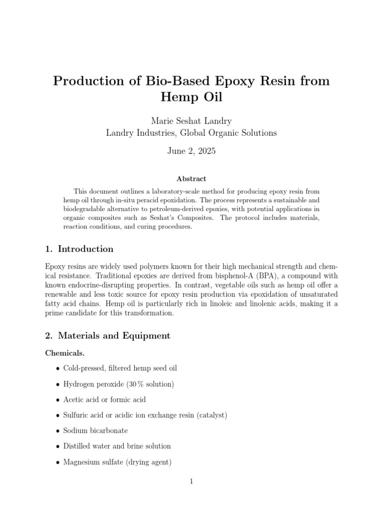 Bio-Based Epoxy Resin from Hemp Oil | PDF | Epoxy | Acid