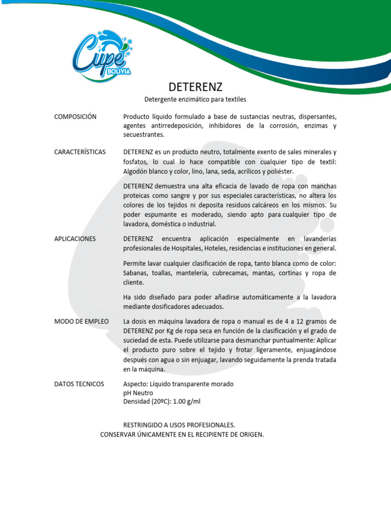 Ficha Tecnica Deter Enz | PDF