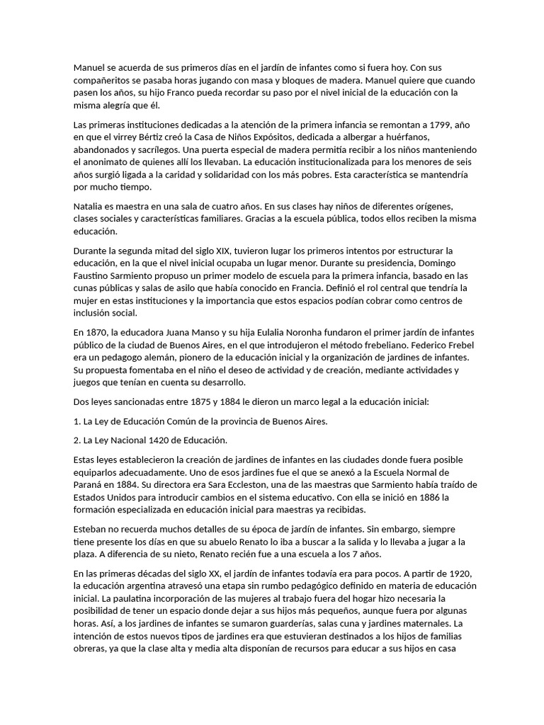 Historia del Jardín de Infantes en Argentina | PDF | Educación de la ...