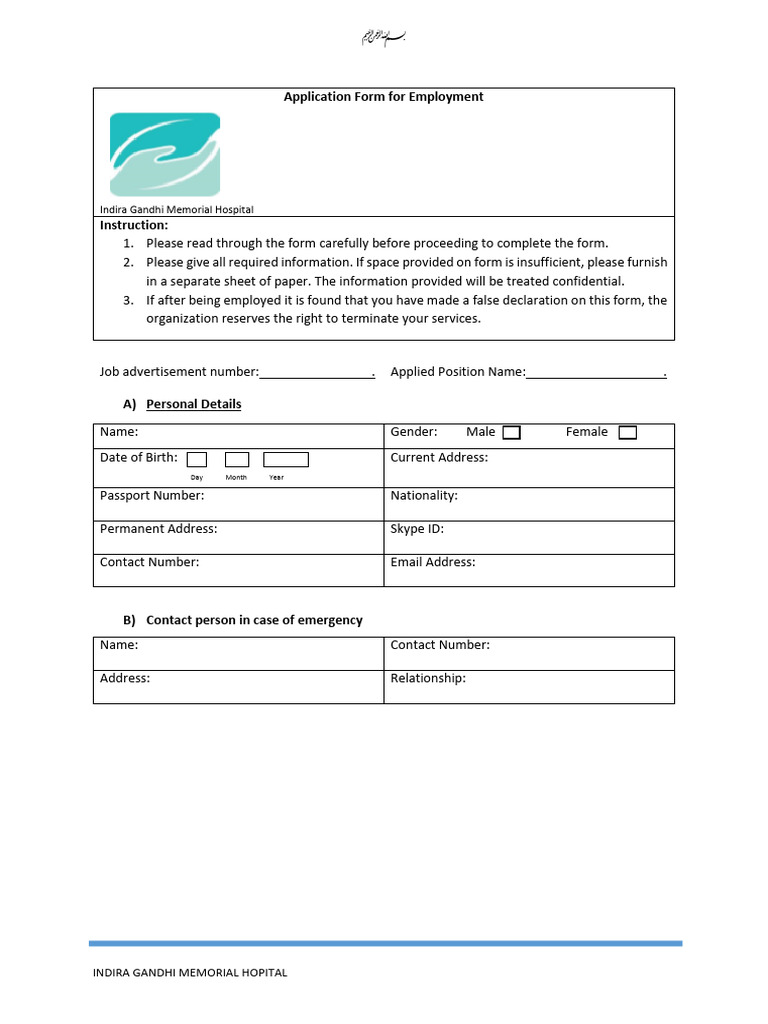 IGMH Job Application Form | PDF