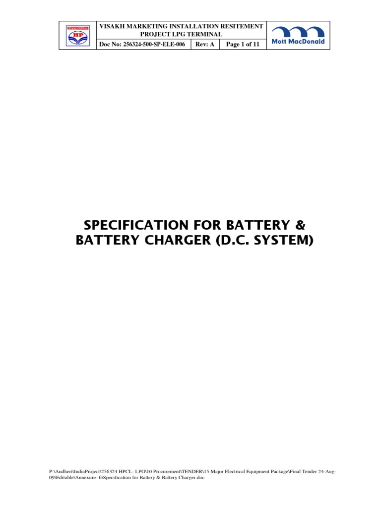 Specification For Battery & Battery Charger PDF Battery Charger