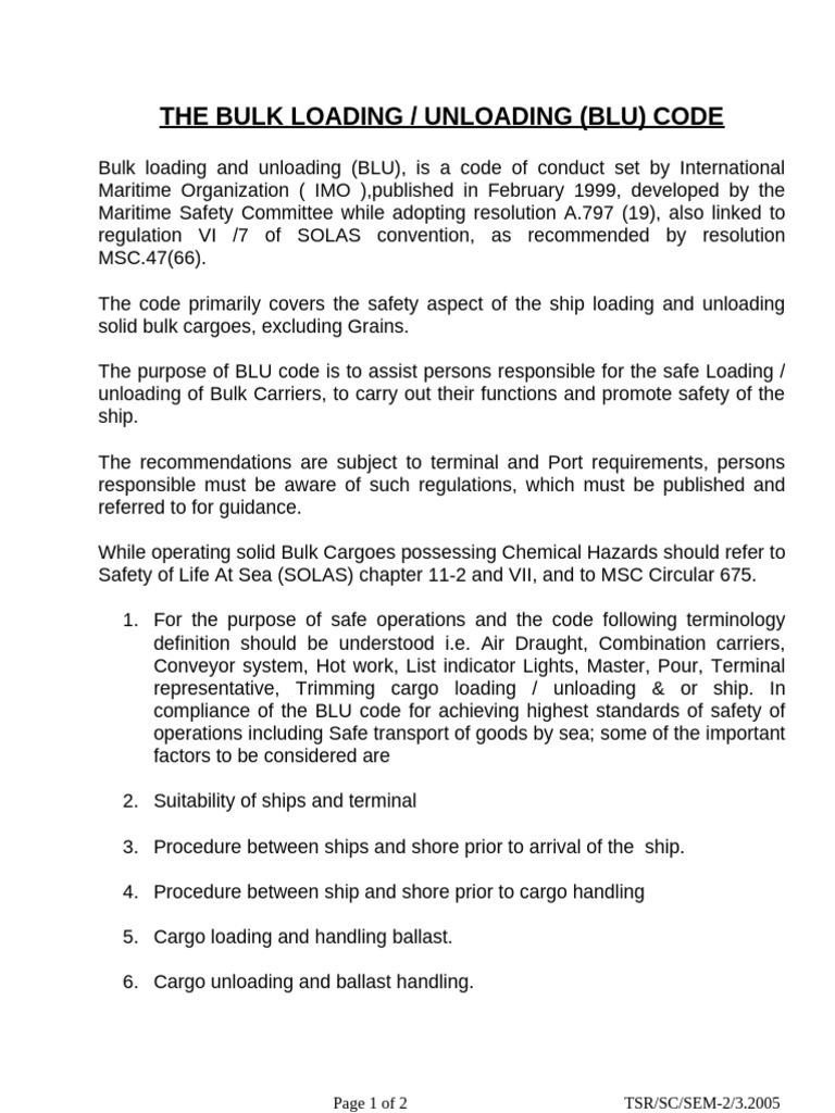 Overview of the BLU Code for Shipping | PDF | Ships | Freight Transport