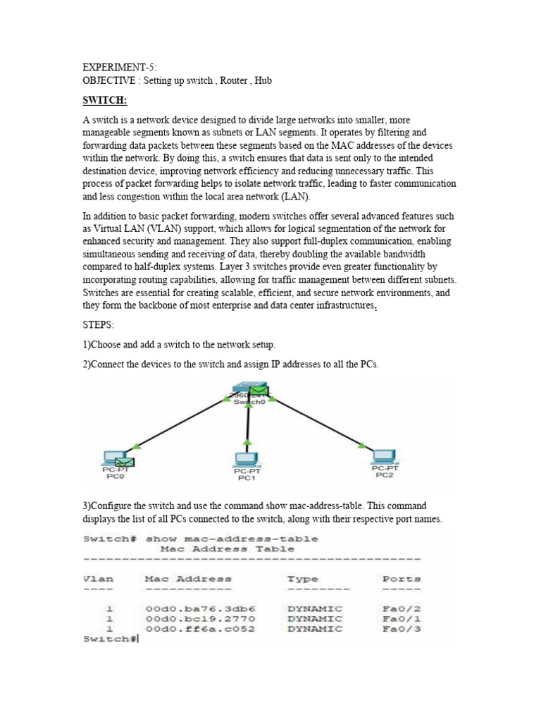 Network Setup: Switch, Hub, Router Guide | PDF | Computer Network ...