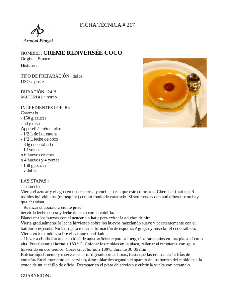 FT#217 Creme Renversée Coco | PDF | Alimentos