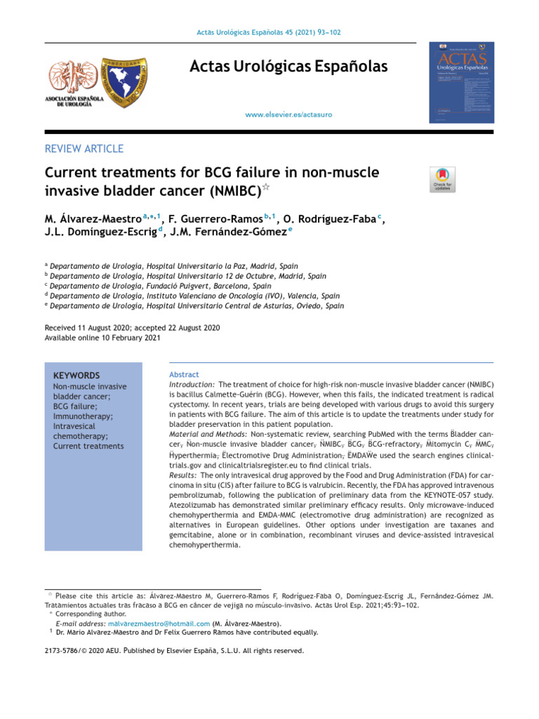 Current Treatments For BCG Failure in Non-Muscle Invasive Bladder ...