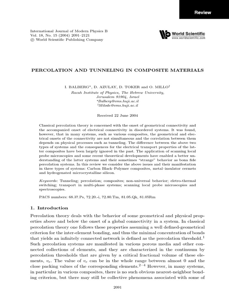 Percolation and Tunneling in Composites | PDF | Electrical Resistivity ...