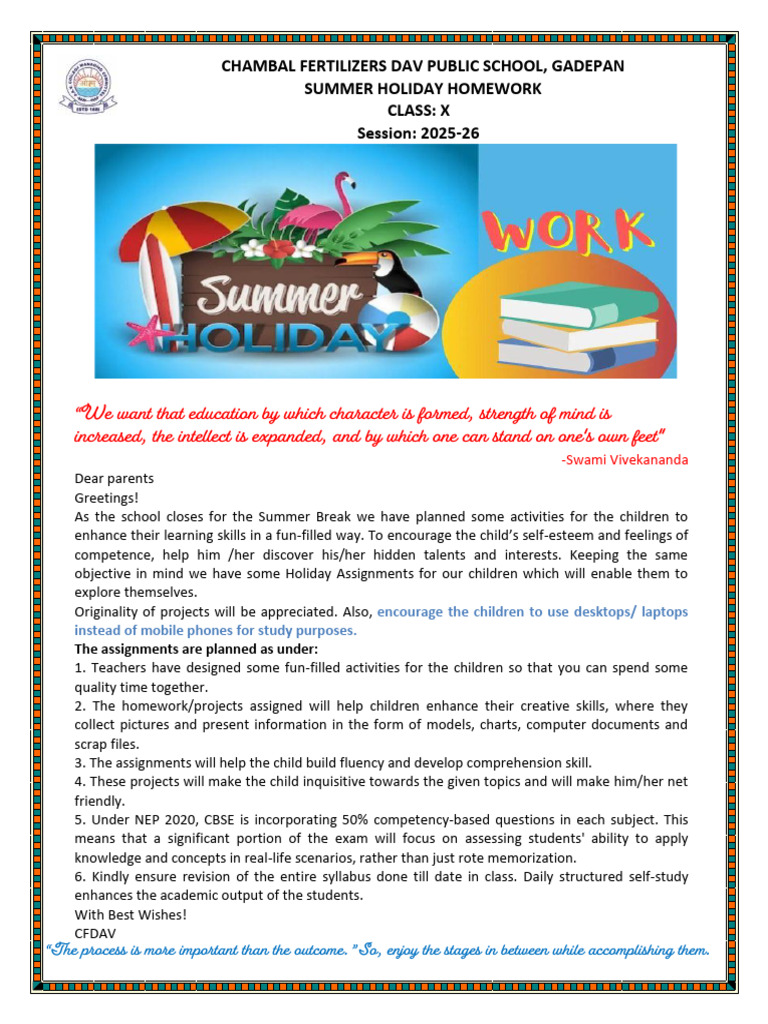 Class 10 Summer Homework 2025-26 | PDF | Poetry | Homework
