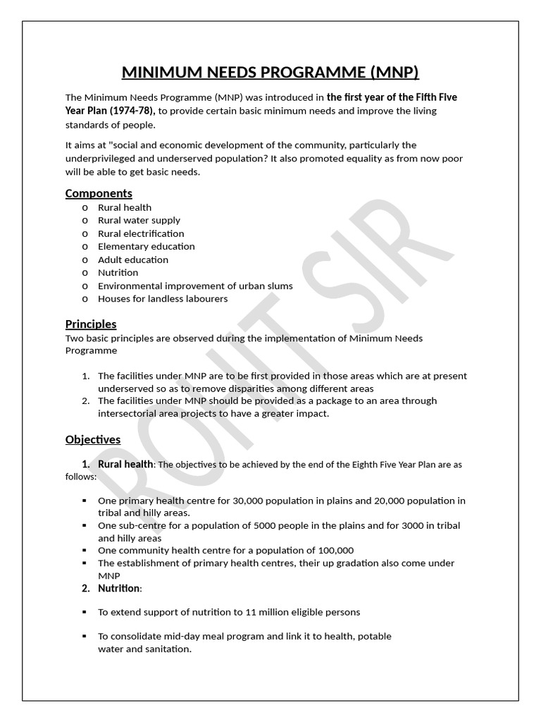 Minimum Needs Programme Overview | PDF