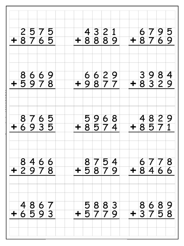 4D R Addition WS 2 | PDF