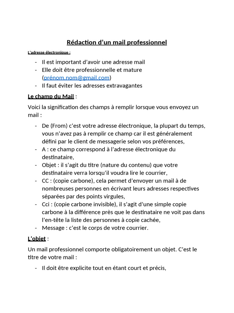 Rédiger un Mail Professionnel Efficace | PDF