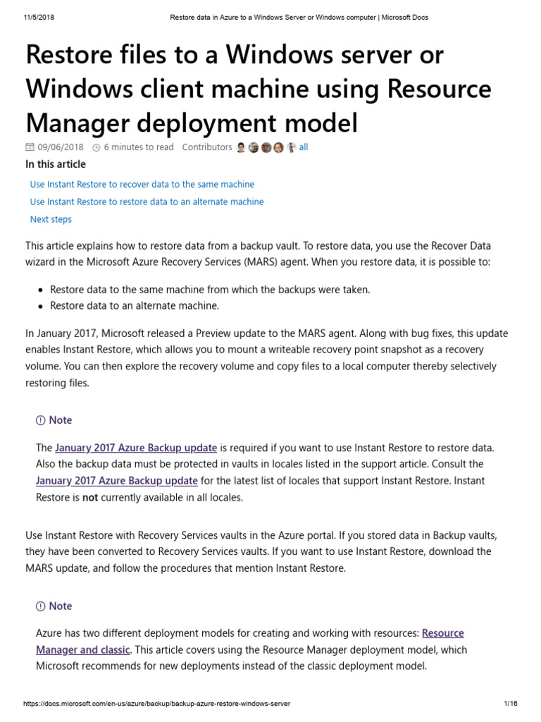 Azure Instant Restore to Different Server | PDF | Backup | Computer File