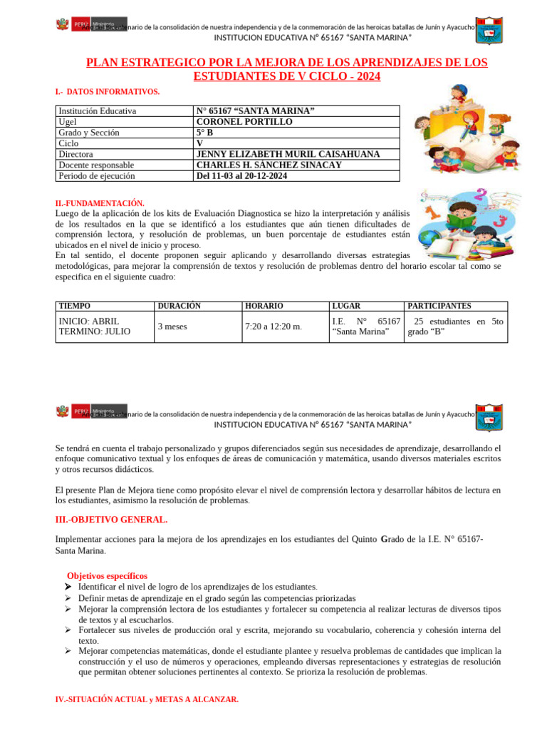 Plan Estratégico de Mejora Educativa 2024 | PDF | Modificación de ...