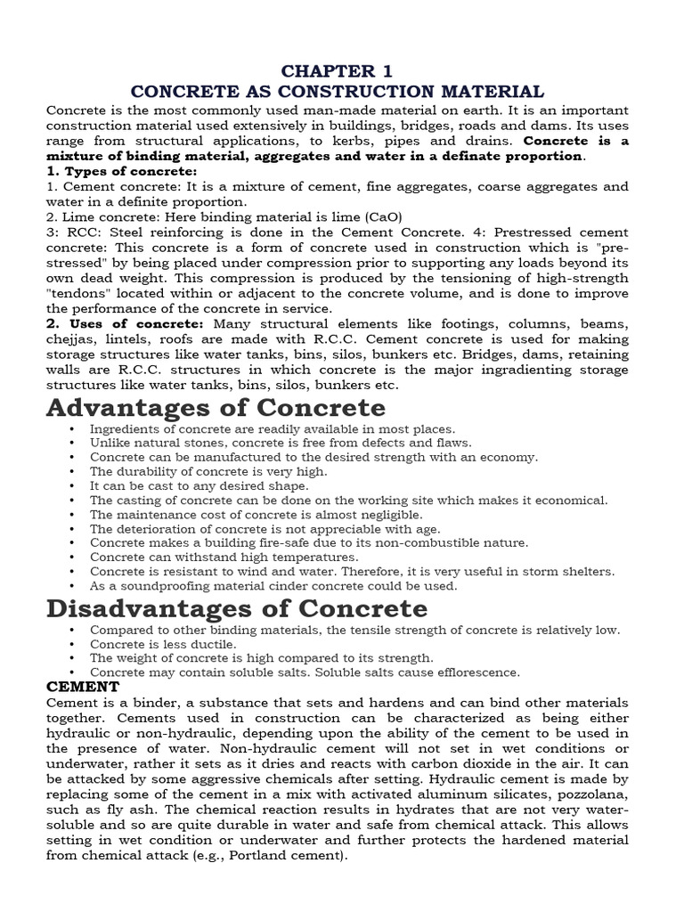 Types and Uses of Concrete and Cement | PDF | Concrete | Cement