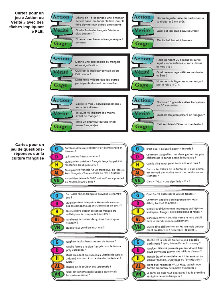Jeu « Action ou Vérité » en FLE | PDF | France