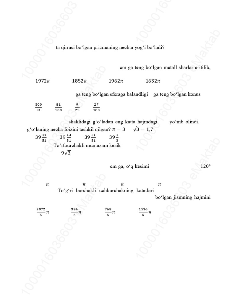 11-sinf Geometriya 4-ChSB Variant | PDF