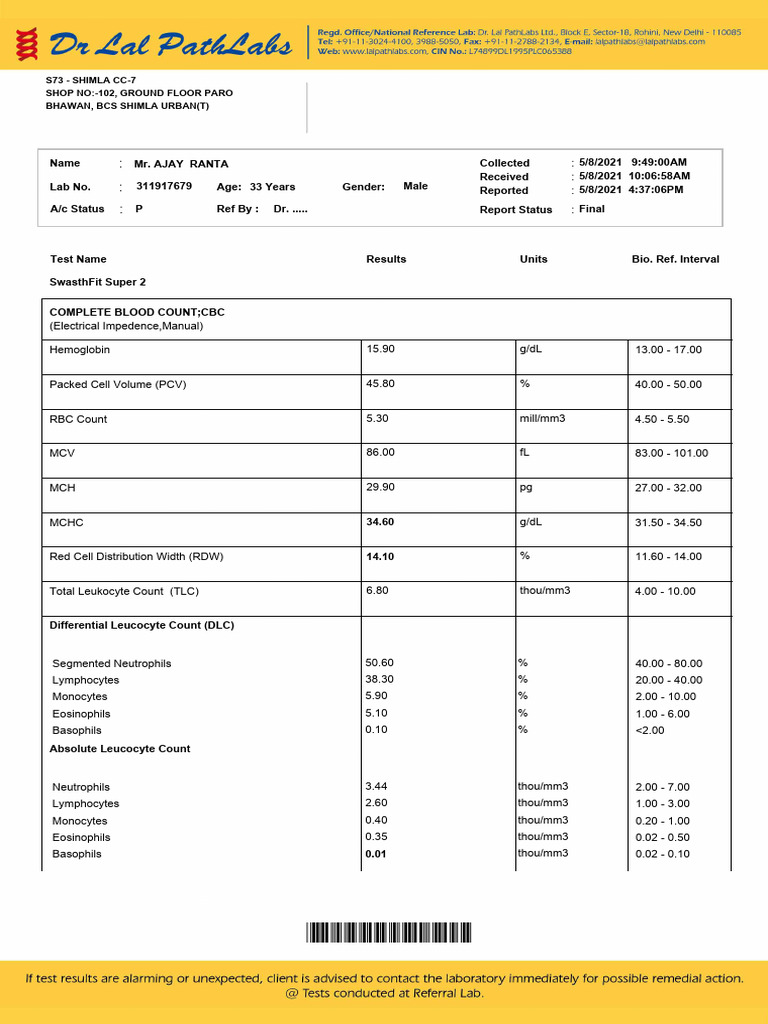 Comprehensive Blood Test Report | PDF | Low Density Lipoprotein ...