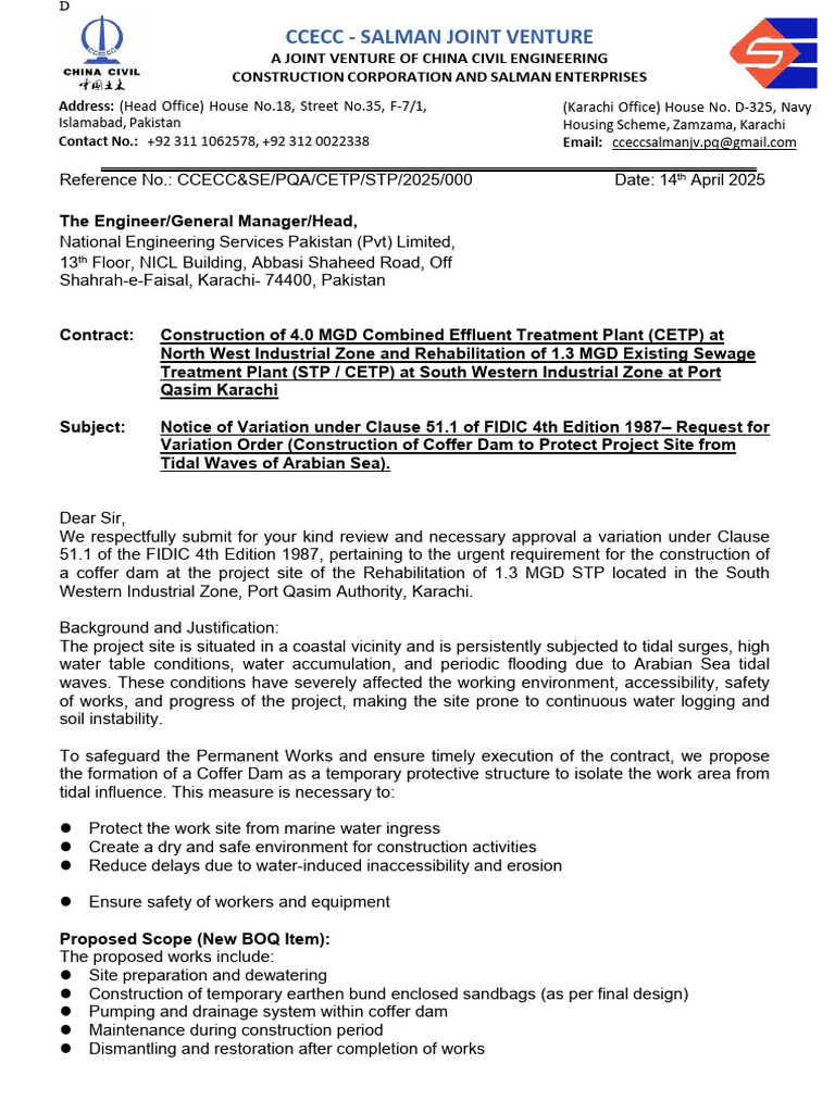 Pqa Cetp&Stp - Letter# 148 (Vo# 01-Coffer Dam) | PDF | Earth Sciences ...