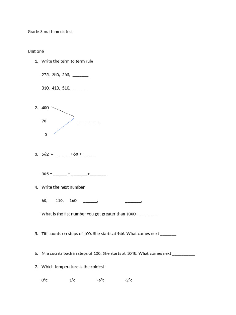 Grade 3 Math Mock Test | PDF | Elementary Geometry | Elementary Mathematics