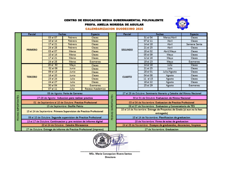 Calendarizacion Duodecimo 2025 | PDF