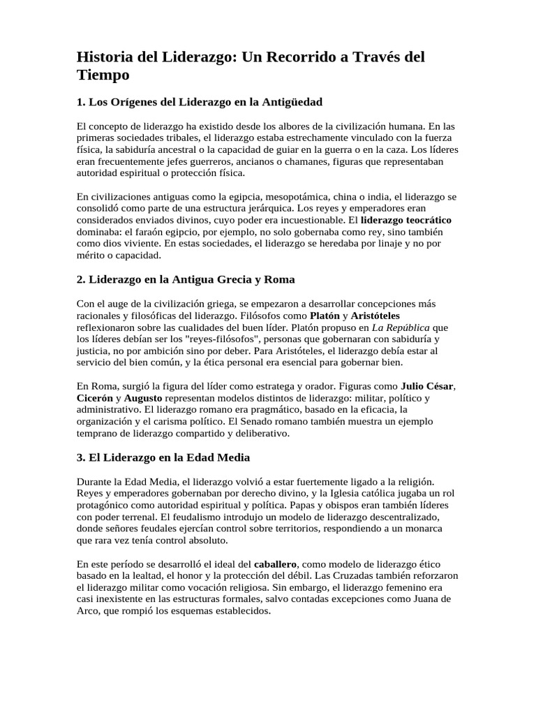 Evolución del Liderazgo a lo Largo de la Historia | PDF | Liderazgo ...