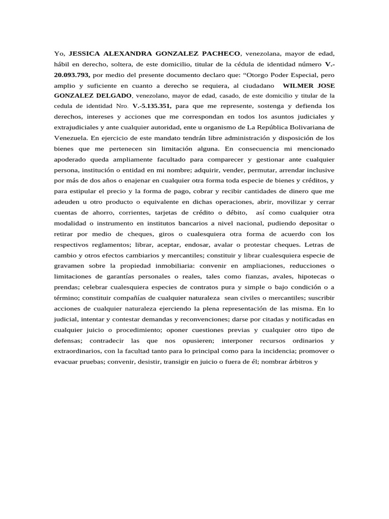 Poder General Jessica Gonzalez | PDF | Cheque | Venezuela
