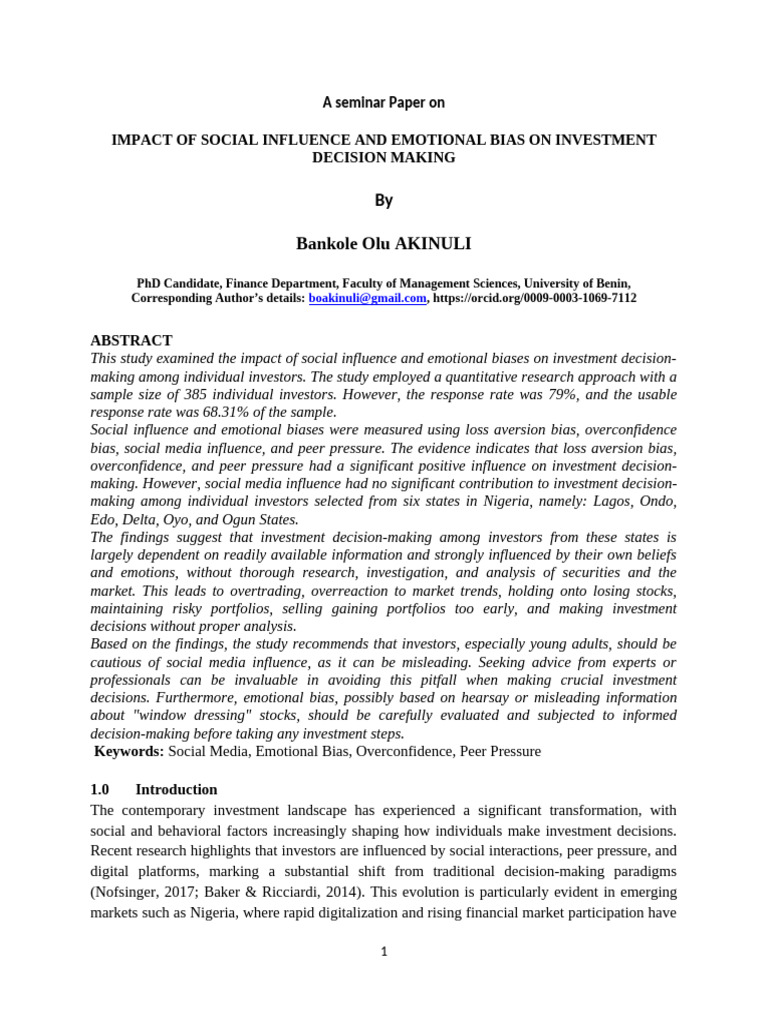 Social Influence & Emotional Bias in Investments | PDF | Variance ...