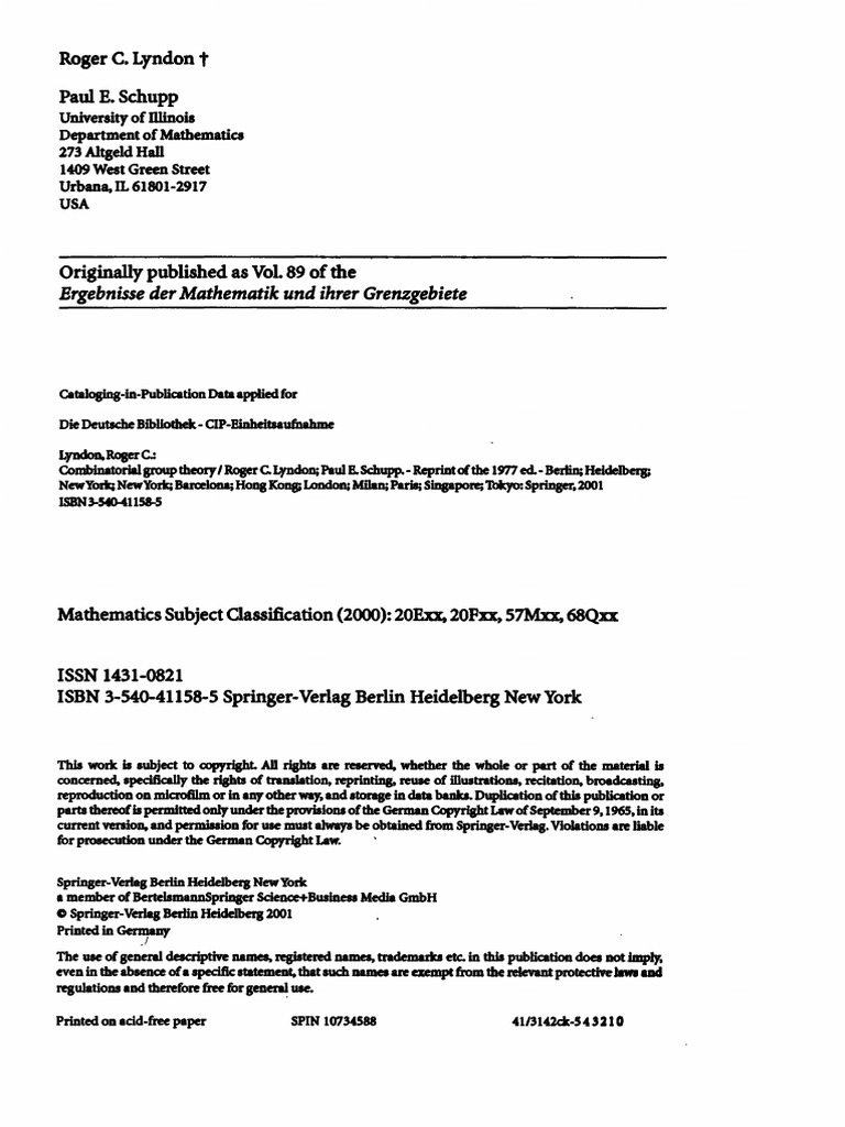 Roger C. Lyndon, Paul E. Schupp - Combinatorial Group Theory-Springer ...