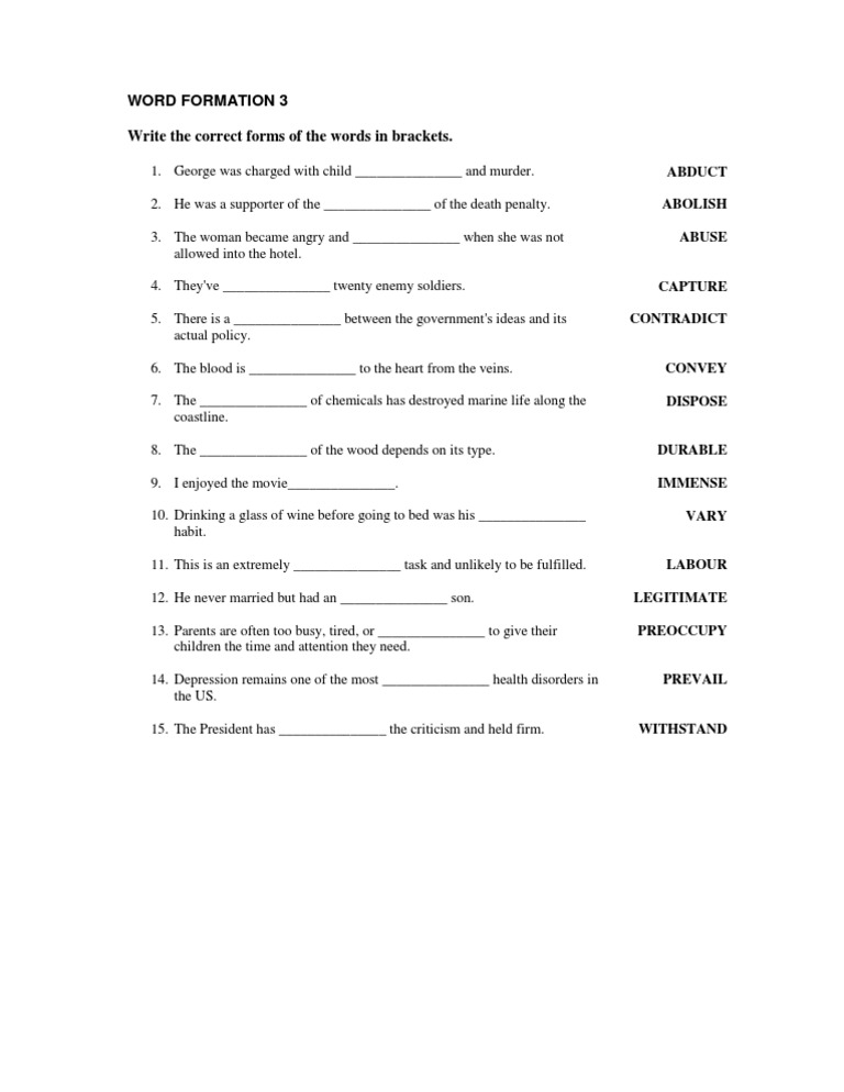 Word Formation Exercise: Fill in Blanks | PDF | Social Science ...
