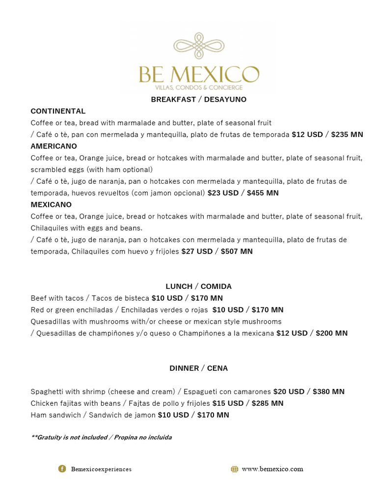 CB Restaurant Menu with Prices | PDF