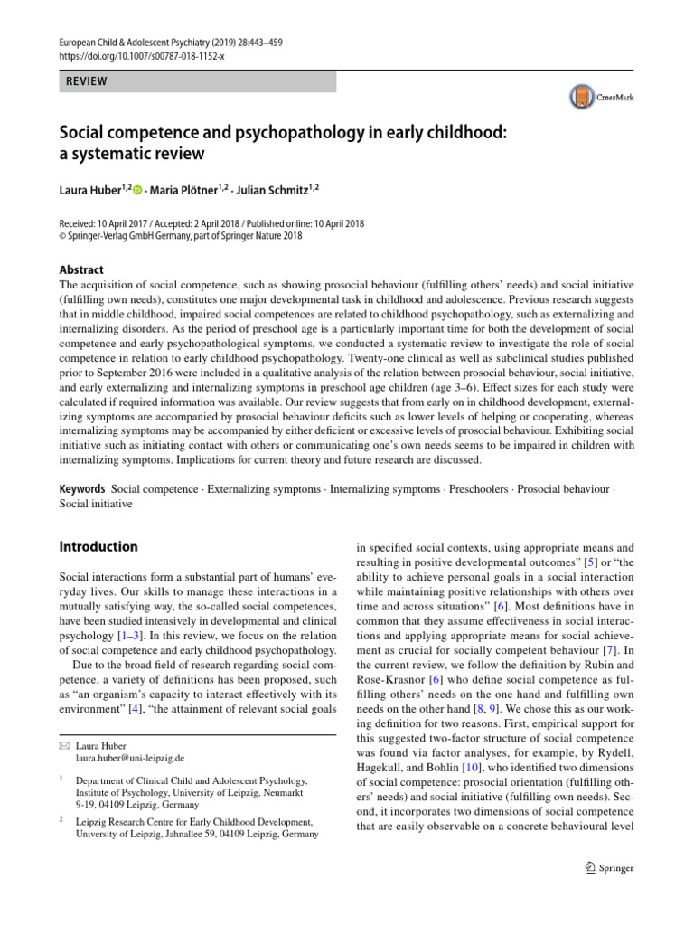 Social Competence and Psychopathology in Early Childhood | PDF ...