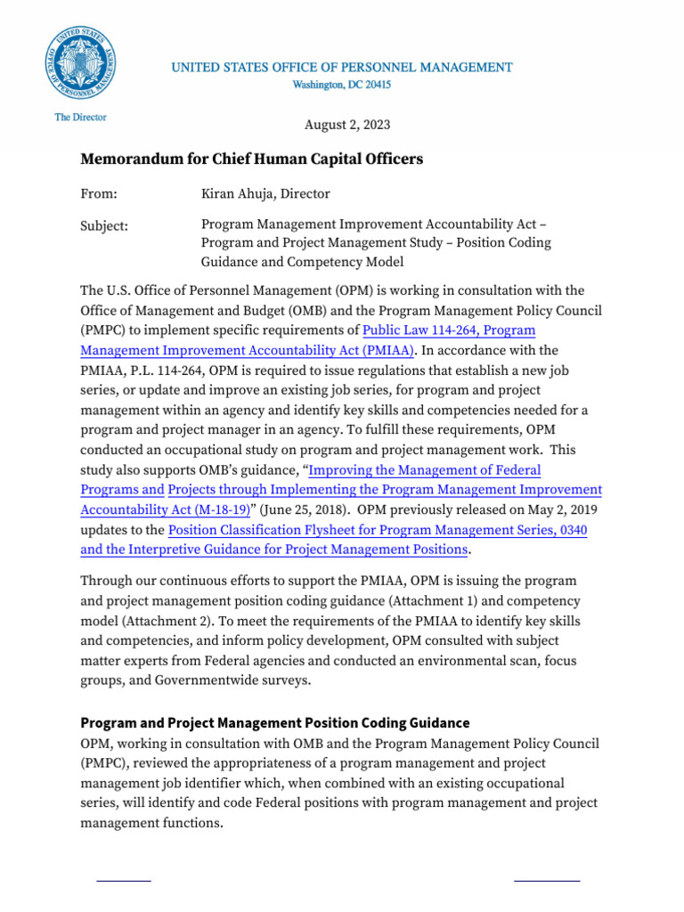 PMIAA Position Coding Guidance | PDF | Office Of Management And Budget ...