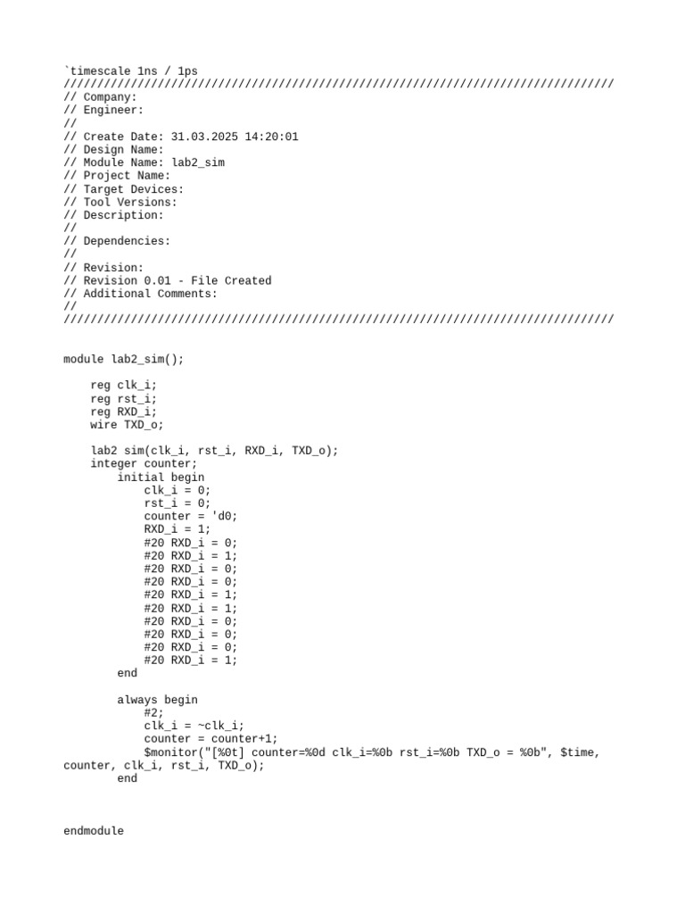Verilog Testbench for lab2 Simulation | PDF