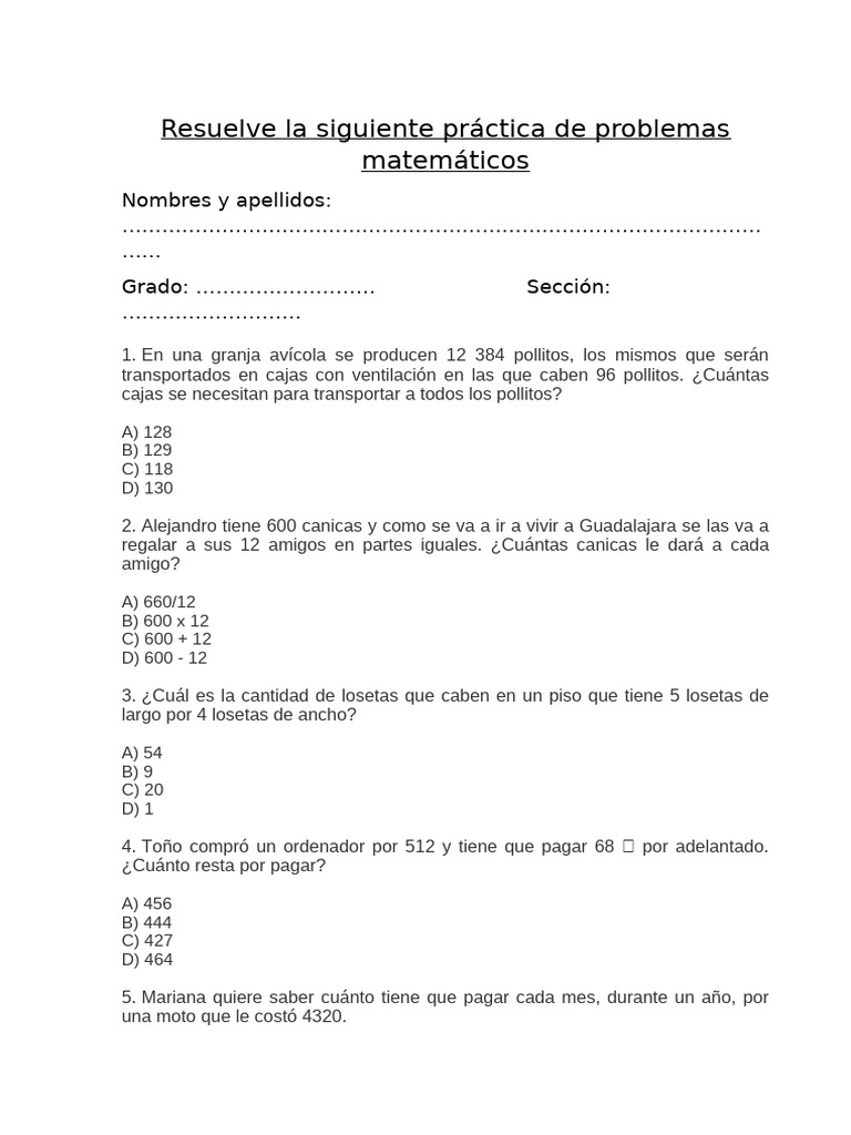 Problemas Matemáticos para Estudiantes | PDF