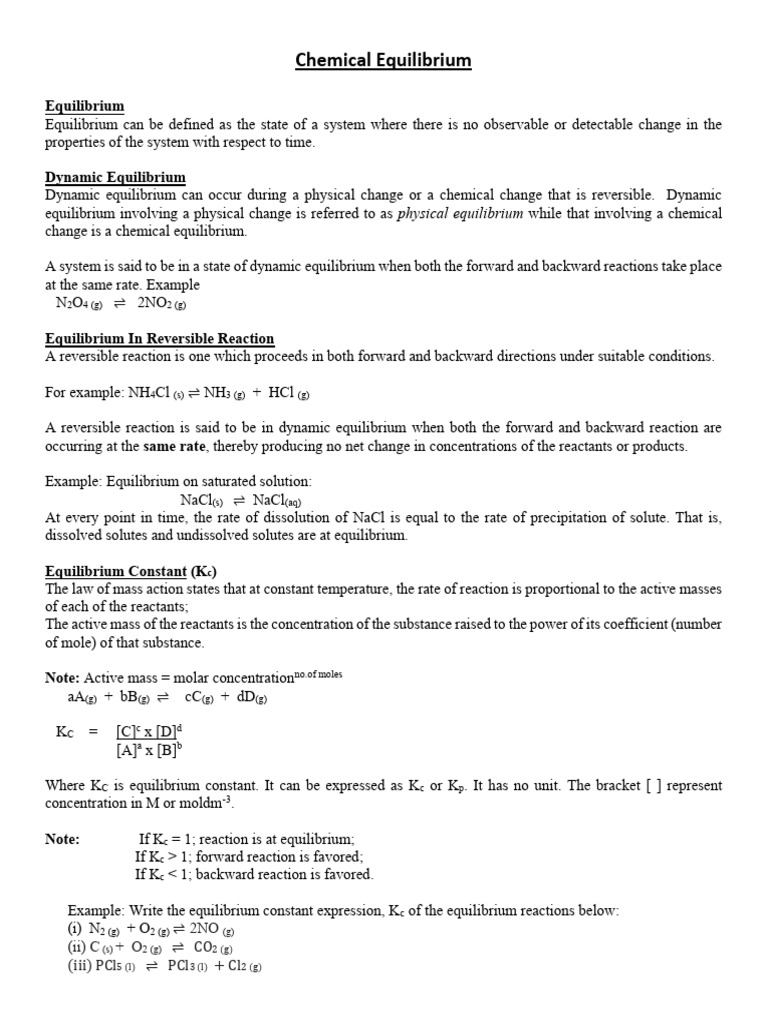 Chemical Equilibrium | PDF | Chemical Equilibrium | Reaction Rate