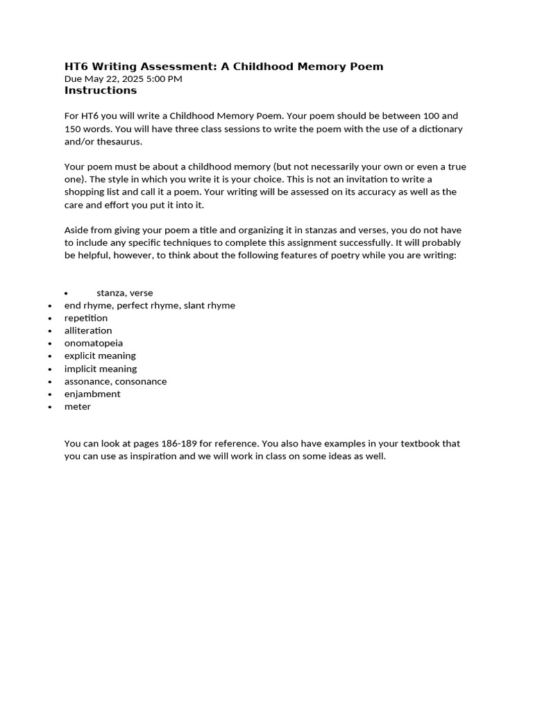 HT6 Writing Assessment | PDF