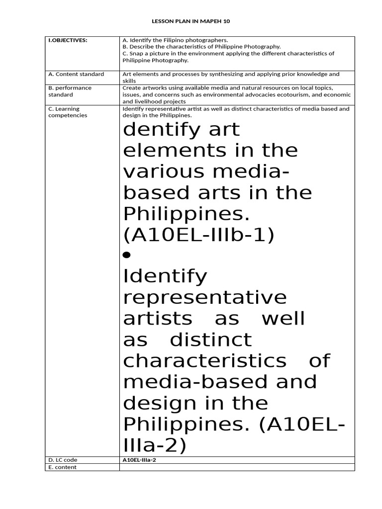 Sample Lesson Plan MAPEH-1 | PDF | Lesson Plan | Human Communication