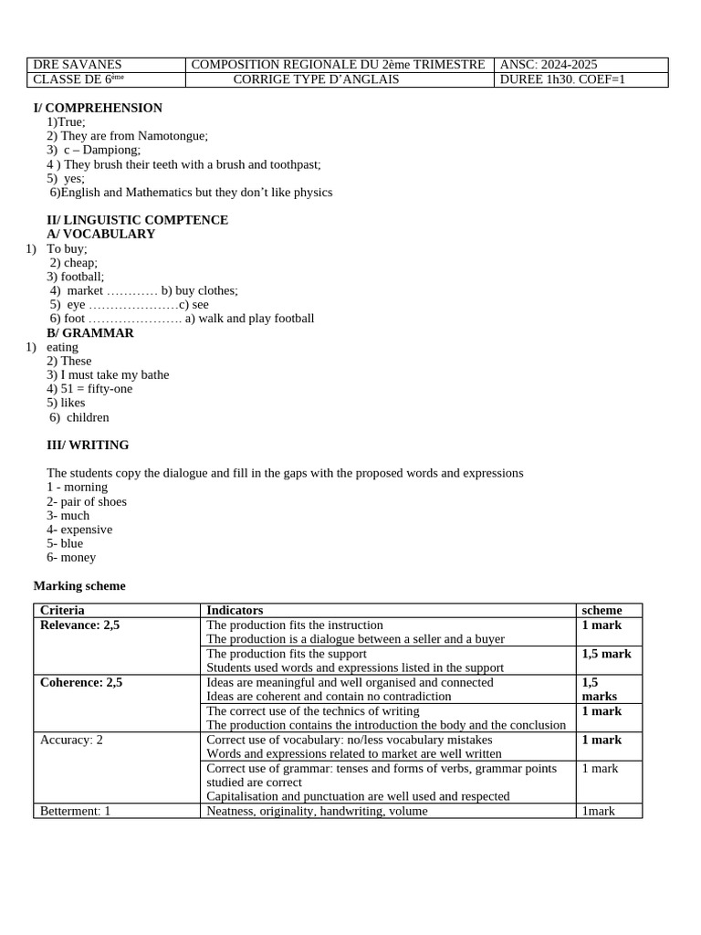 English Exam Correction Guide | PDF | Grammar | Language Mechanics