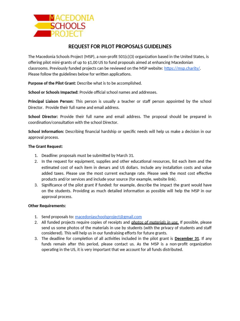 Request For Pilot Proposals Guidelines | PDF